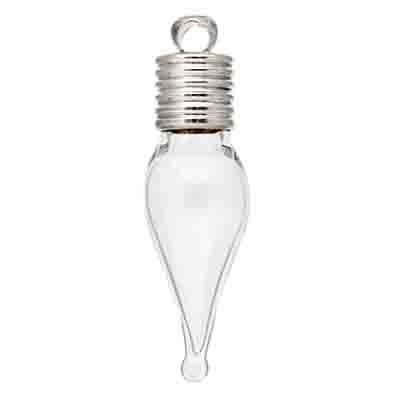 PENDANT GLASS CLEAR PUFFED DROP SILVER CAP SHORT
