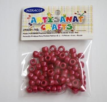 Plastic Bead - Pony - Pearlized - 1000 Pcs - 9 Mm - Red