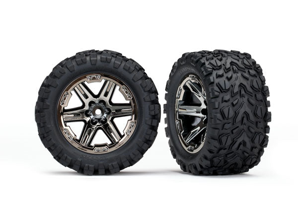 Traxxas Tires & Wheels, Assembled, Glued (2.8') (Rustler 4X4 Black Wheels, Talon