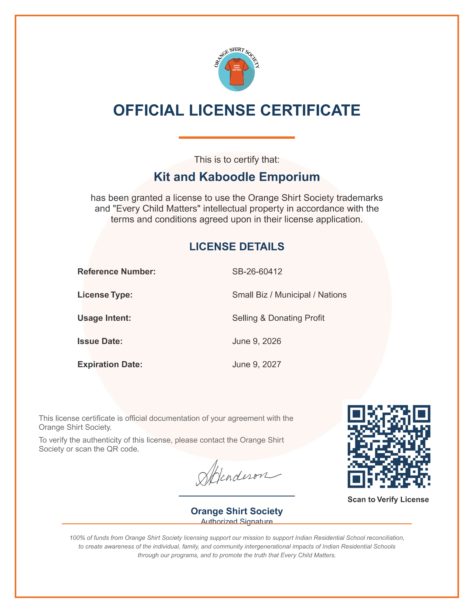 Official licence certificate
