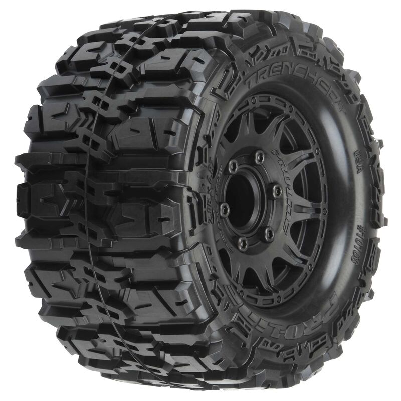 Pro-Line Trencher HP 2.8" All Terrain BELTED Truck Tires Mounted on Raid Black 6x30 Removable Hex Wheels (2) for Stampede 2wd & 4wd Front and Rear
