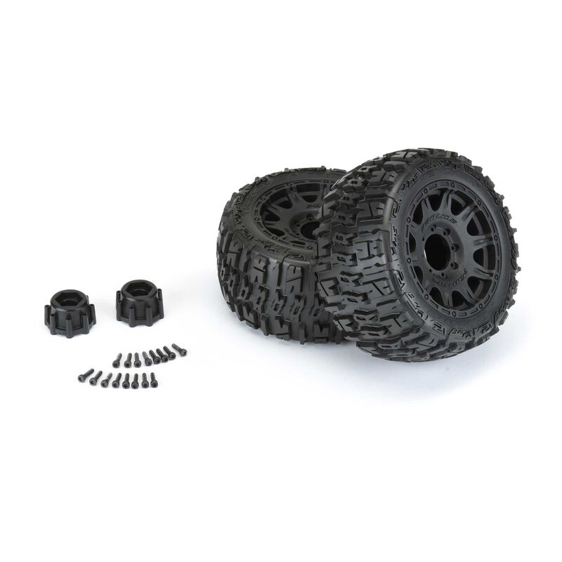 Pro-Line Trencher LP 3.8" All Terrain Tires Mounted on Raid Bla