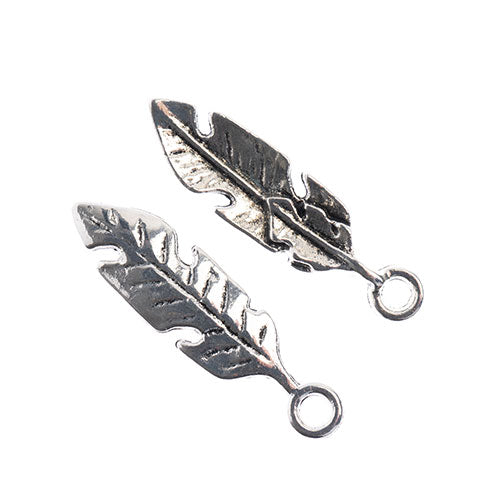 Pendant-Double Feather 27mm Antique Silver LF/NF