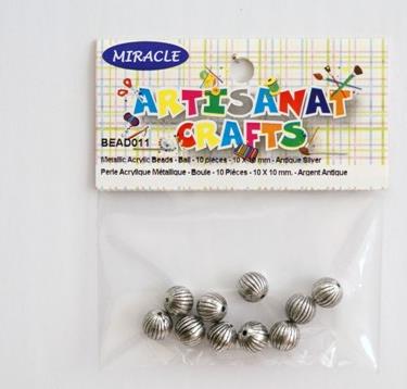 Metallic Acrylic Beads - Ball 1 - 10 Pieces - 10 X 10 Mm - Antique Silver