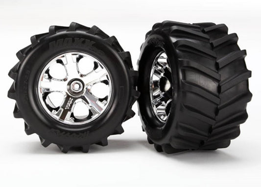 Traxxas Tires and wheels, assembled, glued 2.8' (All-Star chrome wheels, Maxx tires, foam inserts) (2)