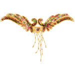 Motif Sequin/Beads 21x11.5cm Wings w/Fringe Gold