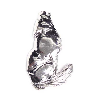 PENDANT HOWLING WOLF 42m SHINY PLATED SILVER LF/